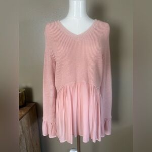 Altar'd State Blush Knit Sweater Ruffle Bottom S